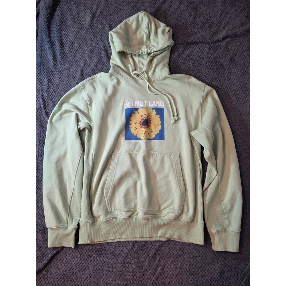 Helmut Lang Sage Green Sunflower Graphic Hoodie Pre-Fall 2023 Large HLM69166